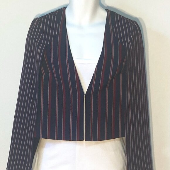 BCBGeneration SZ S navy striped unique vested capelet blazer professional career - Picture 1 of 8